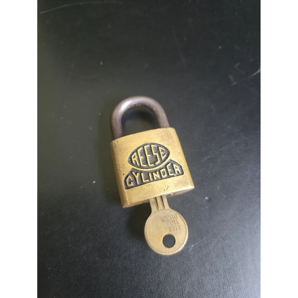 Vintage Reese Cylinder Brass Padlock Lock with Key  Made in USA Solid Brass Work